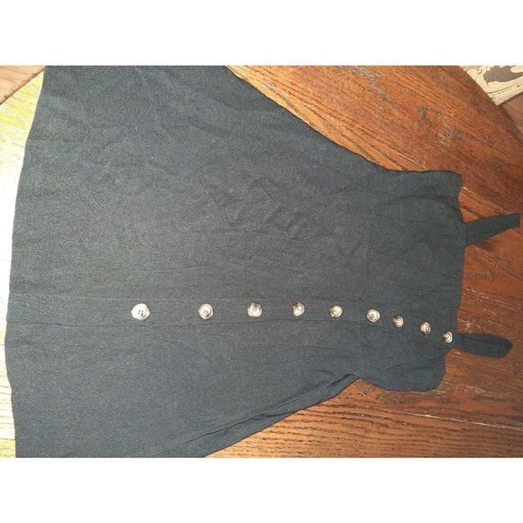 New XS Black Mini Sleeveless Sundress Off Set Faux Button Side Zip - Picture 3 of 3